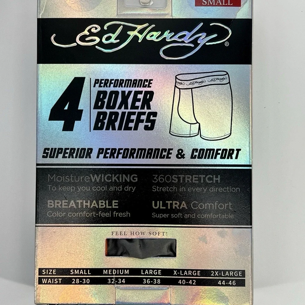 Ed Hardy Performance Boxer Briefs Size Small 4-Pack Multicolor Tattoo Inspired